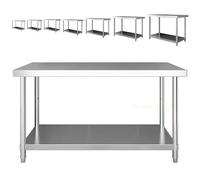 WYRNOBRX Haute Table INOX Centrale Professionnelle 100 X 70 Cm | avec Étagère, Plan De Travail Cuisine avec Pieds De Table Réglables Meubles De Cuisine pour Bar Exterieur,Argent,L70*H80*W60