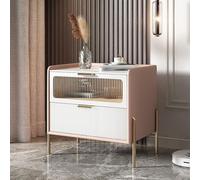WYRNOBRX Moderne Chevet De Lit Petite Table De Chevet avec Façades De Tiroirs en Verre Blanche Table D'Appoint Bois Table De Nuit Vitrine pour Chambre Et Salon 45X40x52 Cm,Rose,L18*W16*H20