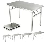 WYRNOBRX Rectangulaire Maison Etagere Metallique Portable Table Pliante Simple en INOX D'extérieur Etabli Atelier pour Salle À Manger, Garage, À Usage Professionnel,Argent,L100*H75*W50
