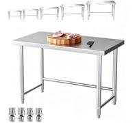 WYRNOBRX Table De Travail Cuisine Professionnelle, Tables Centrale INOX 120X50 Cm, pour Préparation Hôtel Restaurant Boulangerie, Poste Travail Inoxydable avec Pied Réglable,Argent,L100*H80*W40