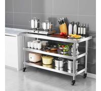 WYRNOBRX Table De Travail en Acier Inoxydable, Tables De Préparation des Aliments avec roulettes, pour Cuisine Commerciale, Restaurant, Hôtel, Garage, Extérieur Etabli Atelier,Silver/b,L150*H80*W50