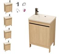 WYRNOBRX Vasque avec Meuble sous Lavabo, 41 Cm De Largeur, Meuble Lave Mains sur Pied, Ensemble De Meubles De Salle De Bain, Storage Cabinet Double-Door - Chêne,Natural,L41*H74*W30