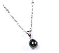 WYS Collier avec pendentif en perles synthétiques des mers du Sud de Tahiti 10 mm Noir