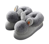 WYSFLY Chausson Lapin Fille Peluche Pantoufle Femmes Chaussures de maison chaudes et confortables Gris 32/33 EU taille de l'étiquette 34/35