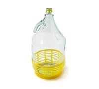 WYSKONT Bouteille bonbonne à col étroit avec bouchon à vis fixe et panier pour la fabrication du vin, stockage de boissons, service en verre transparent, 1 pièce x 5 L