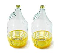 WYSKONT Bouteille bonbonne à col étroit avec bouchon à vis fixe et panier pour la fabrication du vin, stockage de boissons, service en verre transparent, 2 pièces x 5 L