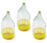 WYSKONT Bouteille bonbonne à col étroit avec bouchon à vis fixe et panier pour la fabrication du vin, stockage de boissons, service en verre transparent, 3 pièces x 5 L