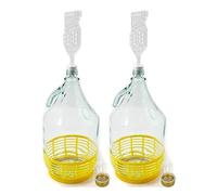 WYSKONT Bouteille bonbonne à col étroit avec bouchon à vis, panier de protection, sas et bouchon pour la fabrication du vin, la fermentation, le stockage des boissons, verre transparent, 2 x 5 L