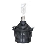 WYSKONT Dame Jeanne en Verre - Bonbonne de Fermentation 5 L avec Panier en Plastique, Bouchon en Caoutchouc et Barboteur - Ballon à Vin, Bière, Kombucha - Col Étroit Hermétique