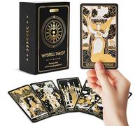 Wyspell Cartes de tarot classiques avec guide - 78 cartes dorées pour débutants - Decks de tarot noirs avec guide - Deck de cartes original avec guide (français non garanti)