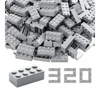 WYSWYG Lot de 320 briques de construction classiques à goujons 5,1 x 10,2 cm, gris, compatibles avec toutes les grandes marques