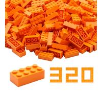 WYSWYG Lot de 320 briques de construction classiques à goujons 5,1 x 10,2 cm, orange, compatibles avec toutes les grandes marques