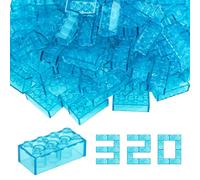 WYSWYG Lot de 320 briques de construction classiques de 5,1 x 10,2 cm, bleu transparent, compatibles avec toutes les grandes marques