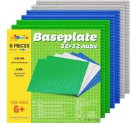 WYSWYG Plaque de Base de Bloc de Construction Classique, 6 pièces Plaque de Base carrée Classique de 25 * 25 cm, Compatible avec Toutes Les Grandes Marques, Vert, Gris, Bleu