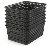 WYT Lot de 6 paniers de rangement tissés en plastique noir, 25,7 x 19,2 x 10,4 cm