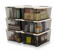 WYT Lot de 6 petits bacs de rangement en plastique transparent de 5 litres avec couvercle sécurisé kaki et boucles à loquet noires, organiseurs empilables et empilables