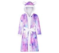 WYTbaby Robe de Chambre à Capuche pour Filles Peignoir de Bain pour Enfants en Polaire Douce Robe de Serviette pour Enfants Motif Animal 3D pour Filles Âge 4-14 Ans, Violet étoiles, 13-14 ans