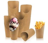 WYTNB 60Pcs Porte Frites en Papier Kraft Jetables Grande, 355ml Gaufres Pop Corn Porte Gobelet en Carton à Goûter, Fournitures de Fête à Emporter pour Chips Dessert Glacé avec Bouche Inclinée