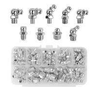 WYTNB 65 Pièces Kit D'assortiment de Graisseurs, M6 M8 M10 Graisseurs Métriques, 45° 90° 180° Graisseurs Hydrauliques Droits avec Boîte de Rangement, Kit de Graisseurs Coniques pour Automobiles Motos