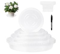 WYTNB Soucoupes Transparentes pour Plantes avec Étiquette - 8 Pièces Soucoupes De Drainage Résistantes Et Transparentes, Plateaux Ronds Transparents pour Pots De Fleurs pour Pots De Jardin Extérieur