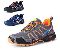 WYUKN Chaussures de Cyclisme VTT, Chaussures de Moto pour Hommes, Tissu Oxford, Chaussures de vélo imperméables, Baskets de randonnée en Plein air, Hiver,Grayorangecolor-40EU