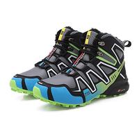 WYUKN Chaussures de Cyclisme VTT, Chaussures de Moto pour Hommes, Tissu Oxford, Chaussures de vélo imperméables, Baskets de randonnée en Plein air, Hiver,Green-45EU