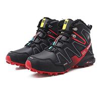 WYUKN Chaussures de Cyclisme VTT, Chaussures de Moto pour Hommes, Tissu Oxford, Chaussures de vélo imperméables, Baskets de randonnée en Plein air, Hiver,Red-46EU