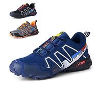 WYUKN Chaussures de Cyclisme VTT, Chaussures de Moto pour Hommes, Tissu Oxford, Chaussures de vélo imperméables, Baskets de randonnée en Plein air, Hiver,bluecolor-45EU