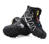 WYUKN Chaussures de Cyclisme VTT et Moto pour Hommes, Tissu Oxford, Imperméables, Baskets de Randonnée en Plein Air, Hiver, Noir-45EU