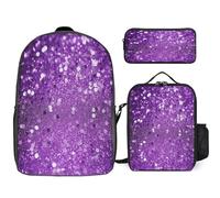 WYUSPGK Ensemble de sacs à dos mignons avec petit sac à dos et sac à déjeuner, imprimé paillettes violettes, taille unique, Paillettes violettes scintillantes., Taille unique
