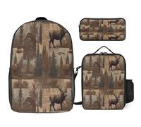 WYUSPGK Ensemble de sacs à dos mignons avec petit sac à dos rustique imprimé élan et petit sac à dos, ensemble de sac à dos combo 3 en 1, motif ours de lodge rustique, taille unique, Rustique Lodge