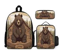 WYUSPGK Ensemble de sacs à dos mignons avec petit sac à dos rustique, imprimé ours de loge, petit sac à dos, ensemble combo sac à dos 3 en 1, ours rustique, taille unique, Ours rustique Lodge, Taille