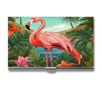 WYUSPGK Étui pour cartes de visite en métal, imprimé flamant rose tropical, étui pour cartes de visite pour homme et femme, taille unique, Flamant rose tropical., Taille unique