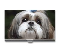WYUSPGK Étui pour cartes de visite en métal, motif chien Shih Tzu avec poche, porte-cartes de visite pour homme et femme, XB0608021, chien Shih Tzu, taille unique, Chien Shih Tzu, Taille unique
