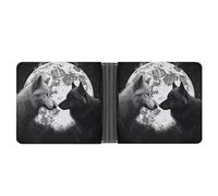 WYUSPGK Portefeuille en cuir pour homme, motif loups amoureux sous la lune, motif animal sauvage, adapté pour un usage quotidien en voyage, loups aiment sous la lune, animaux sauvages, taille unique,