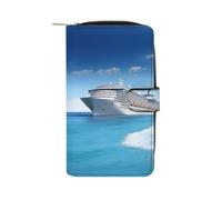 WYUSPGK Portefeuille en cuir pour homme, portefeuille en cuir imprimé bateau de croisière sur la mer, pour un usage quotidien, 19,7 x 11 x 3,5 cm, XB0608021, bateau de croisière sur la mer, 19,7 x 11