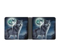 WYUSPGK Portefeuille en cuir pour homme, portefeuille en cuir imprimé loup sous la lune, adapté pour un usage quotidien de voyage, loup sous la lune, taille unique