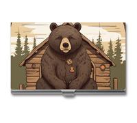 WYUSPGK XB0608021 - Étui pour cartes de visite en métal avec imprimé ours en lodge rustique, pour hommes et femmes, taille unique, Ours rustique Lodge, Taille unique