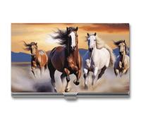 WYUSPGK XB0608021 - Étui pour cartes de visite en métal, imprimé chevaux qui courent, pour hommes et femmes, taille unique, Chevaux de course., Taille unique