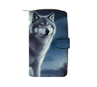 WYUSPGK XB0608021 Portefeuille en cuir pour homme Motif loup sous la lune 19,7 x 11 x 3,5 cm, Loup sous la lune, 19.7x11x3.5cm