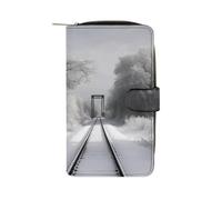 WYUSPGK XB0608021 Portefeuille en cuir pour homme Motif traces de train enneigées 19,7 x 11 x 3,5 cm, Trains enneigés, 19.7x11x3.5cm