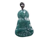Wyvix Collier Bouddha Amitabha en jade d'eau bleue - Pendentif jadéite de qualité A sculpté à la main Amulette Feng Shui for paix, bonne chance et longévité