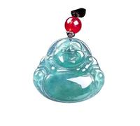 Wyvix Collier Bouddha Maitreya en jade de glace - Pendentif rieur d'eau bleue sculpté à la main