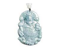 Wyvix Collier de richesse en jade d'eau bleue naturelle - Pendentif jadéite Caishen souriant sculpté à la main Amulette Feng Shui for prospérité et chance argent