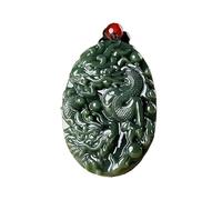 Wyvix Collier double dragon Hetian Cyan Jade - Pendentif néphrite vert noir Amulette Feng Shui sculptée à la main for richesse et le pouvoir