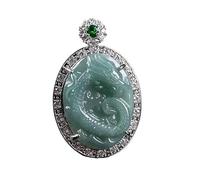 Wyvix Collier dragon de jade d'eau bleue - Pendentif en jadéite ovale incrusté avec réglage halo Amulette Feng Shui for le pouvoir et succès