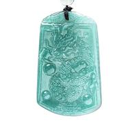 Wyvix Collier dragon de jade d'eau bleue - Pendentif rectangulaire en jadéite sculpté à la main Amulette du zodiaque Feng Shui for le pouvoir et réussite professionnelle