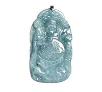 Wyvix Collier en Jade véritable for hommes et femmes, pendentif de richesse jadéite naturelle qualité A, amulette Fortune pierre d'eau bleue, bijoux for