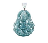 Wyvix Collier en Jade véritable for hommes et femmes, pendentif jadéite d'eau bleue naturelle Huang Caishen, amulette jaune de richesse, bijoux for