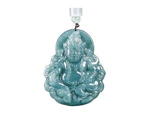 Wyvix Collier en Jade véritable for hommes et femmes, pendentif jadéite d'eau bleue naturelle Huang Caishen, amulette jaune de richesse, bijoux for